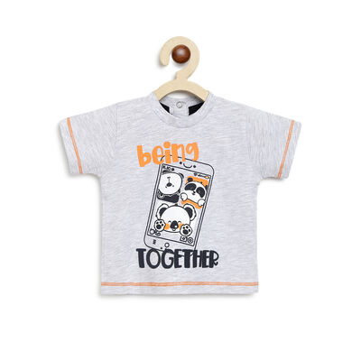 Boys Light Grey Printed Short Sleeve T-shirt
